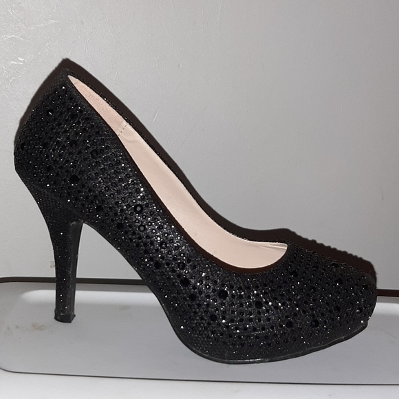 Black Bejeweled Pumps - Picture 2 of 2